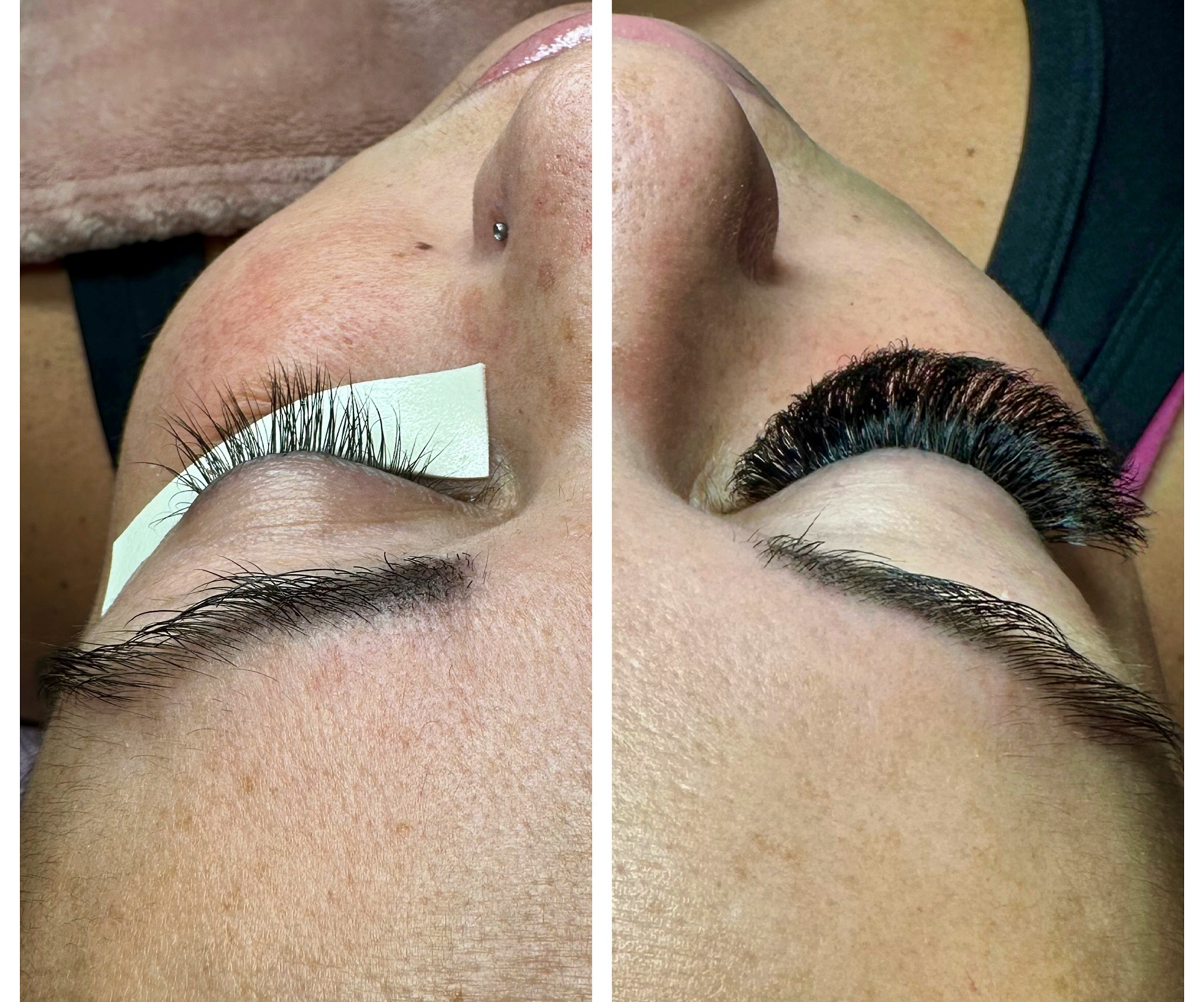 Before and after view of lash extensions